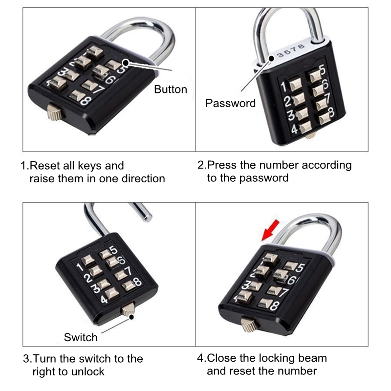 8 Digits Password Code Combination Padlock Zinc Alloy Suitcase For Luggage Travel Code Smart Lock Code Keyed 8 Digits Password Code Combination Padlock Zinc Alloy Suitcase For Luggage Travel Code Smart Lock Code Keyed
