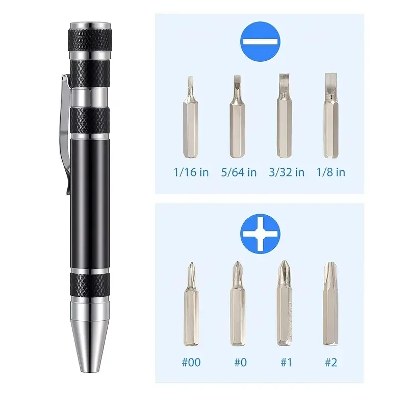 8-in-1 Aluminum Alloy Screwdriver Pen – Changeable Bits For Easy Repairs & Disassembly 8-in-1 Aluminum Alloy Screwdriver Pen – Changeable Bits For Easy Repairs & Disassembly