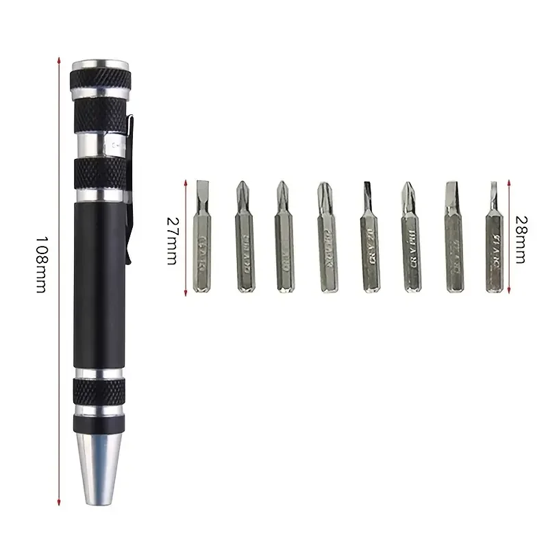 8-in-1 Aluminum Alloy Screwdriver Pen – Changeable Bits For Easy Repairs & Disassembly 8-in-1 Aluminum Alloy Screwdriver Pen – Changeable Bits For Easy Repairs & Disassembly