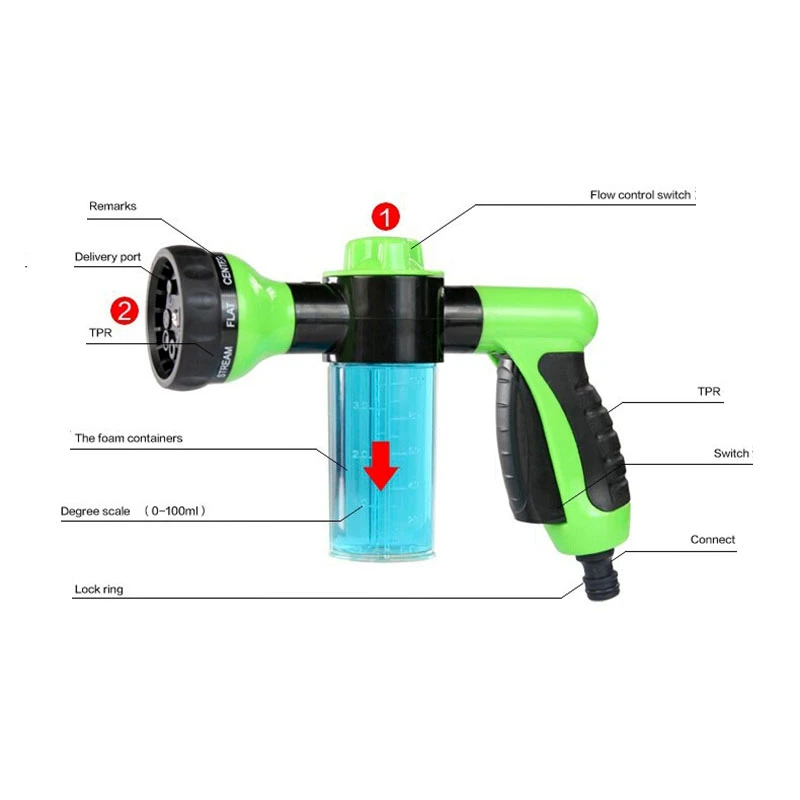 8 In 1 Garden Multi Gun Auto Foam Water Gun Car Washer Water Gun High Pressure Cleaning Car Washing Snow Foam Gun