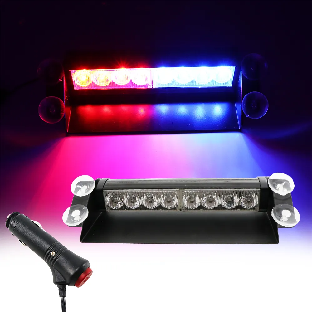 8 LED Police Lights Strobe Light For Car 12V Emergency Signal Lamps Warning Light Auto Truck Flashing Windshield Flash