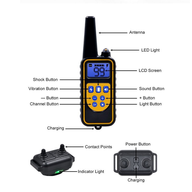 800m Electric Dog Training Collar Waterproof Pet Remote Control Rechargeable training dog collar with Shock Vibration