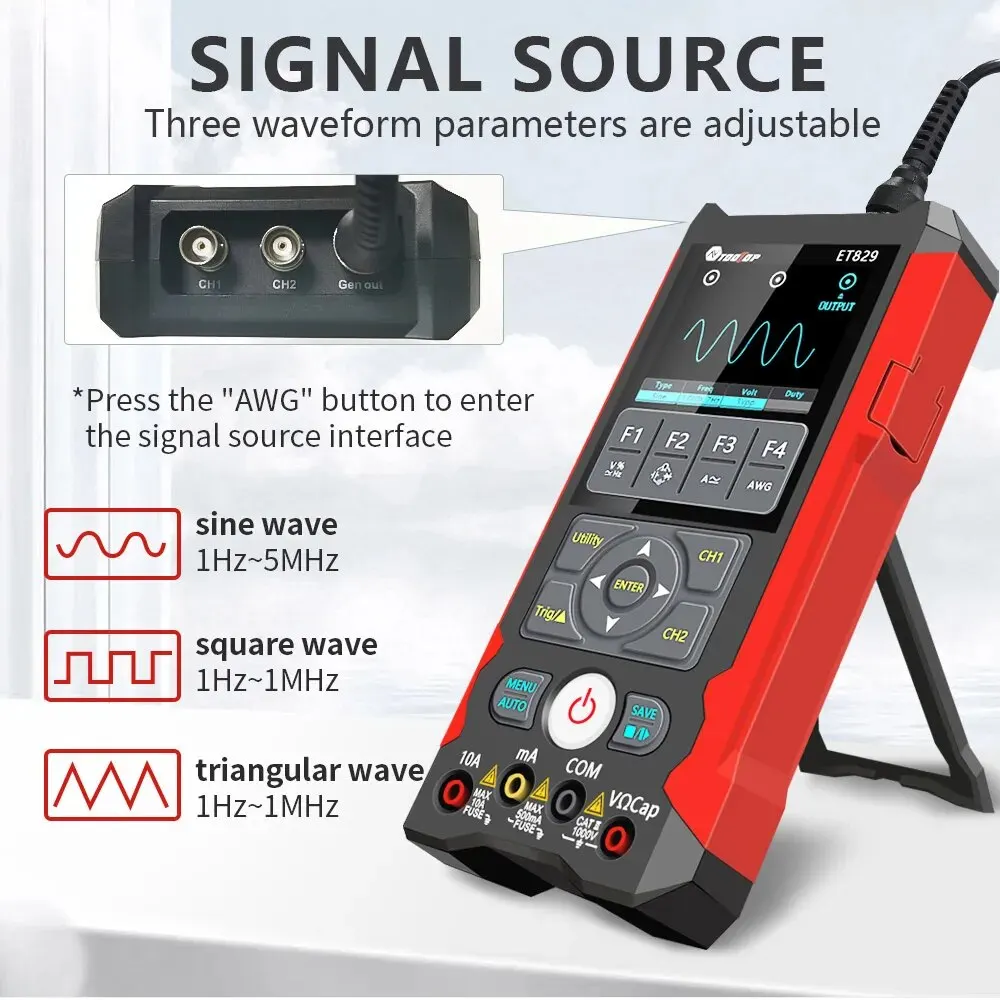 80MHz Oscilloscope 2 Channel True RMS Multimeter Adjustable Signal Generator 3 in 1 for Car Electrical Repair 80MHz Oscilloscope 2 Channel True RMS Multimeter Adjustable Signal Generator 3 in 1 for Car Electrical Repair