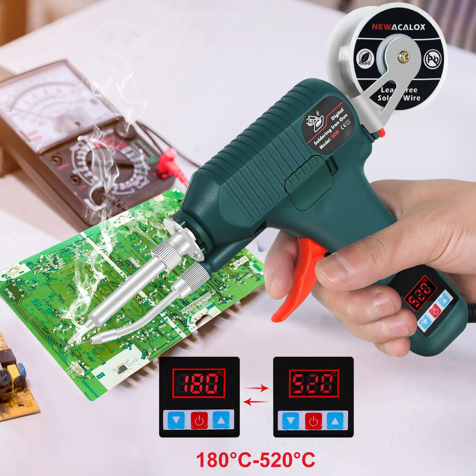 80W Digital Display Soldering Iron Gun 180-520°C Adjustable Temperature Automatic Send Tin Gun Repair DIY Tool 80W Digital Display Soldering Iron Gun 180-520°C Adjustable Temperature Automatic Send Tin Gun Repair DIY Tool