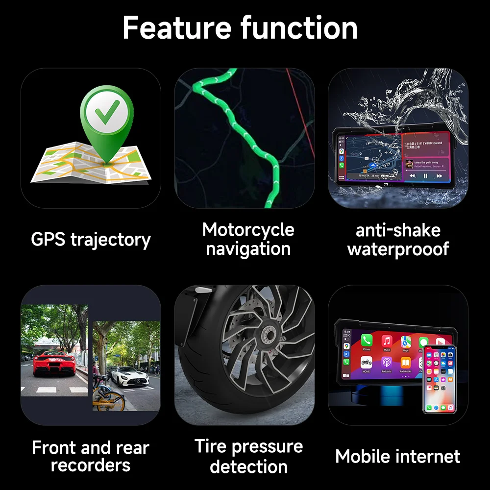 8.1” Motorcycle Multimedia Player 2K HD GPS Navigation Video Recorder Wireless CarPlay Android Auto IPX7 Waterproof 8.1” Motorcycle Multimedia Player 2K HD GPS Navigation Video Recorder Wireless CarPlay Android Auto IPX7 Waterproof