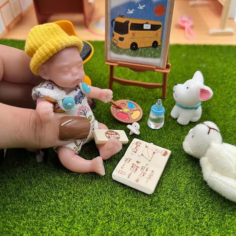8cm Cute Mini Silicone Bebe Reborn Girl With 2 Sets Mini Outfits for Each Reborn Baby Girl Soft Touching Feeling