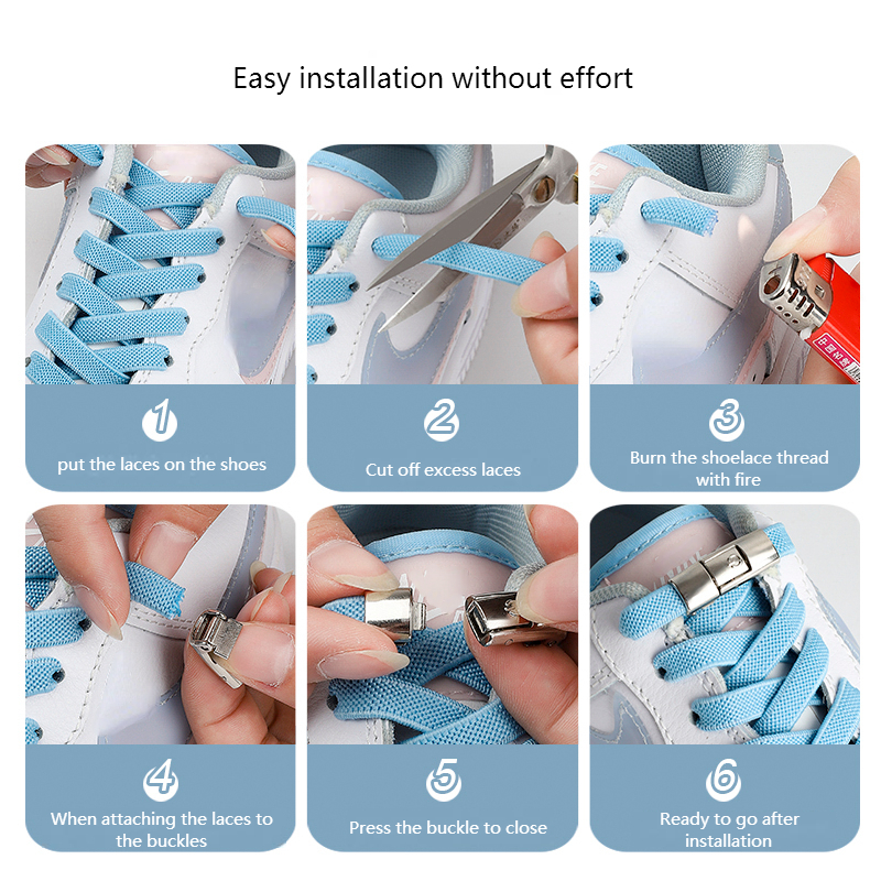 8MM No Tie Shoe Laces Press Lock Shoelaces Without Ties Elastic Laces Sneaker Kids Adult Widened Flat Shoelace for Shoes