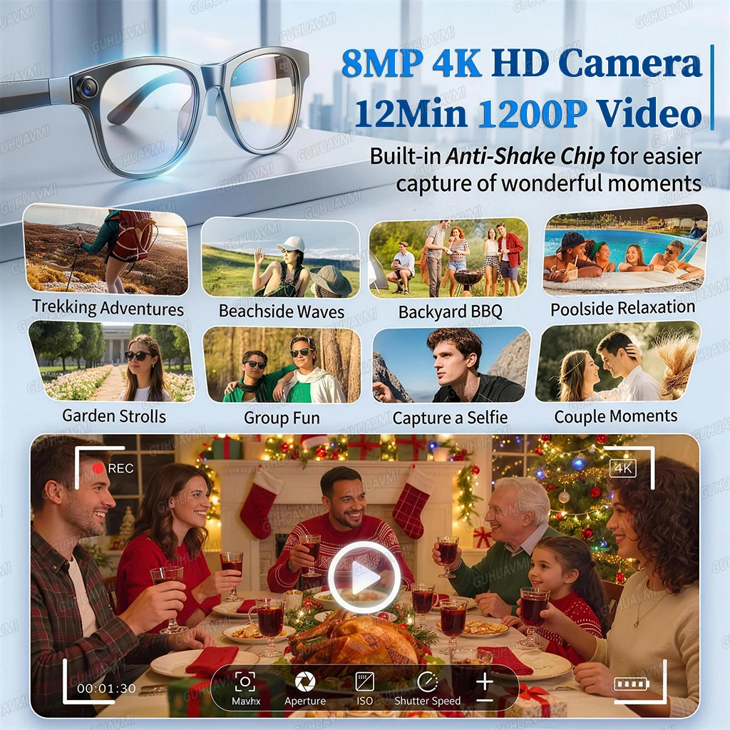 8MP 4K HD Camera AI Glasses Men 3600mAh Power Bank 32G Memory 160+ Translation Glasses Waterproof Smart Sunglasses Women