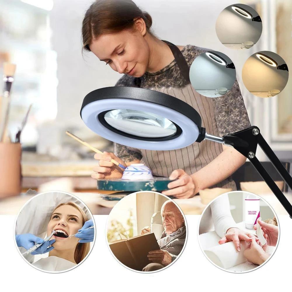 8X Illuminated Magnifier USB 3 Colors 64 LED Magnifying Glass for Soldering Iron Repair/Table Lamp/Skincare Beauty Tool
