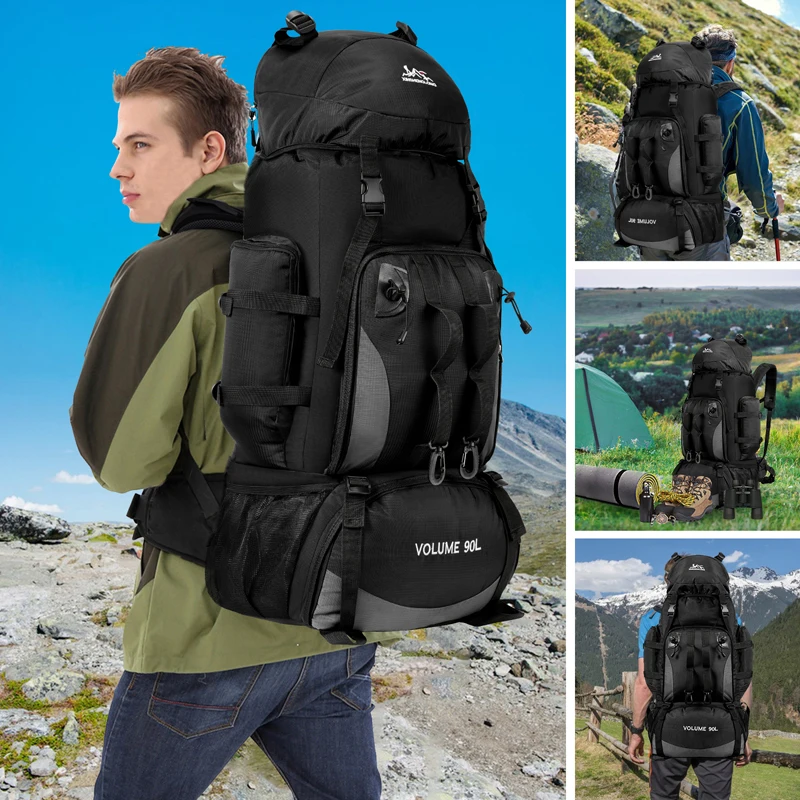 90L Waterproof Hiking Camping Backpack Trekking Bag Rucksack Large Capacity Travel Outdoor Sports Bags Camping