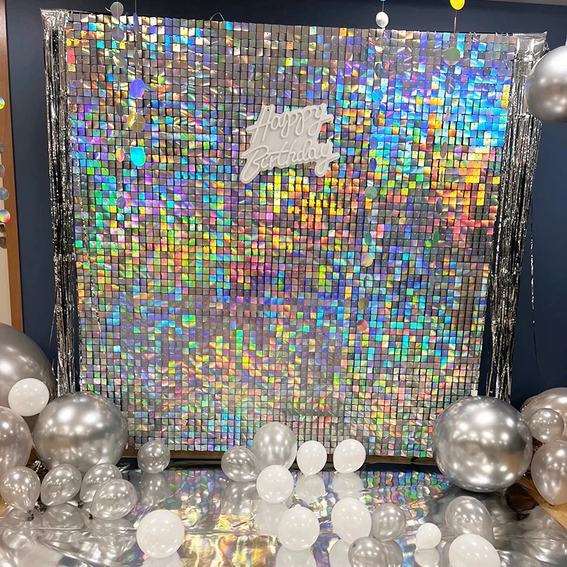 90x180cm Shimmer Wall Backdrop 18Pcs Iridescent Silver Sequin Shimer Wall Panels for Birthday Party Wedding Marriage 90x180cm Shimmer Wall Backdrop 18Pcs Iridescent Silver Sequin Shimer Wall Panels for Birthday Party Wedding Marriage