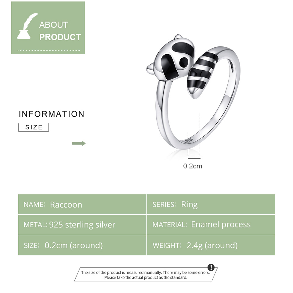 925 Sterling Silver Fashionable Adjustable Raccoon Ring 925 Sterling Silver Fashionable Adjustable Raccoon Ring