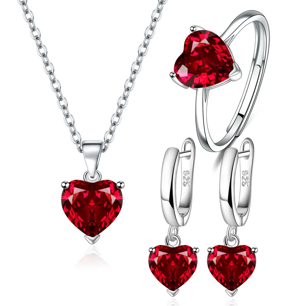 925 Sterling Silver Jewelry Sets For Women Heart Zircon Ring Earrings Necklace Wedding Bridal Elegant Christmas 925 Sterling Silver Jewelry Sets For Women Heart Zircon Ring Earrings Necklace Wedding Bridal Elegant Christmas