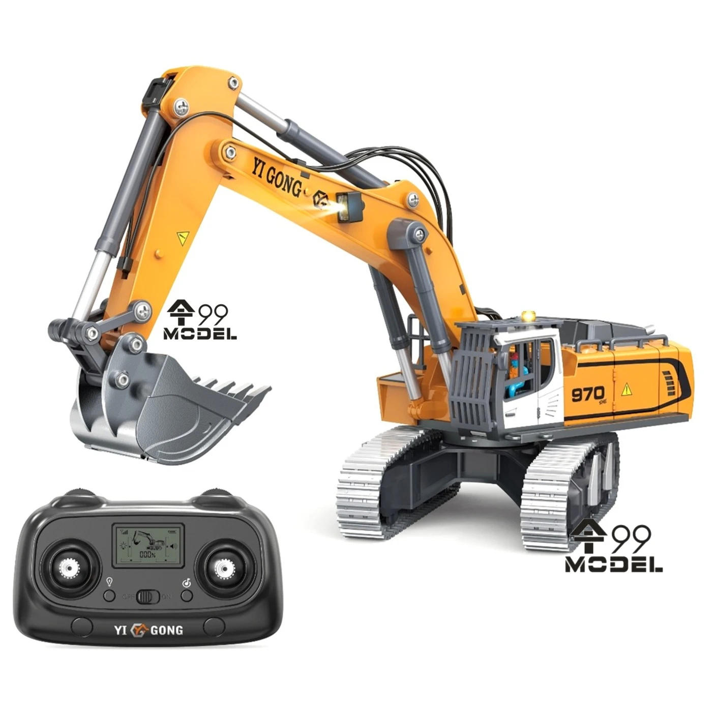 970 RC Mini Excavator 1/50 Scale Electric Excavator Simulation Model Desktop RC Excavator with Lighting System RC Car