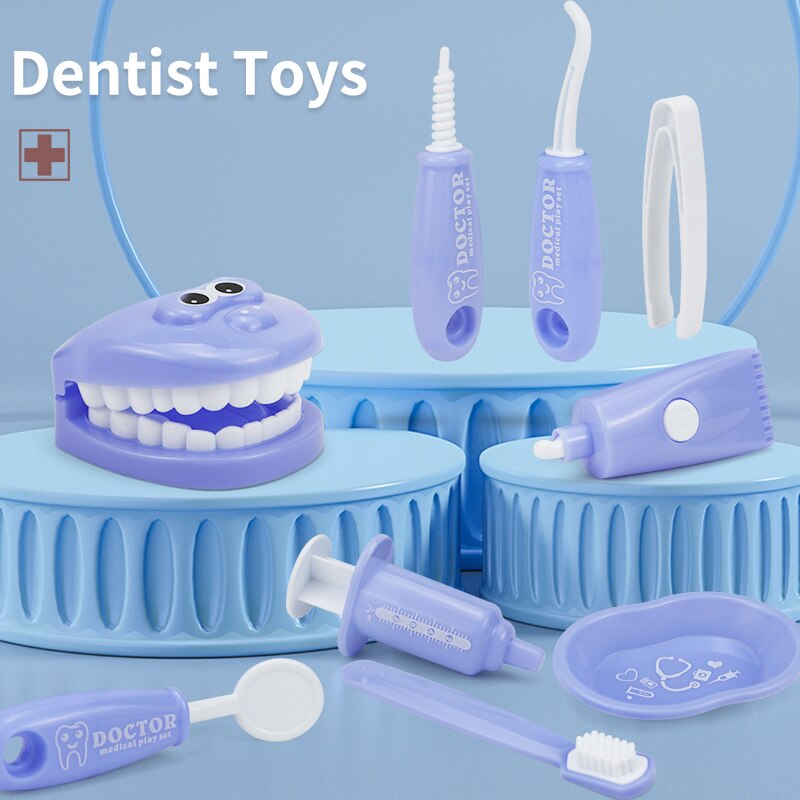 9PCS Plastic Simulation Dentist Play Set Medical Kit Pretend Toy for Kids Hygienic Habbit Cultivation Role Play Game
