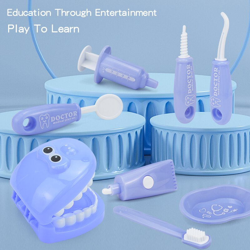 9PCS Plastic Simulation Dentist Play Set Medical Kit Pretend Toy for Kids Hygienic Habbit Cultivation Role Play Game