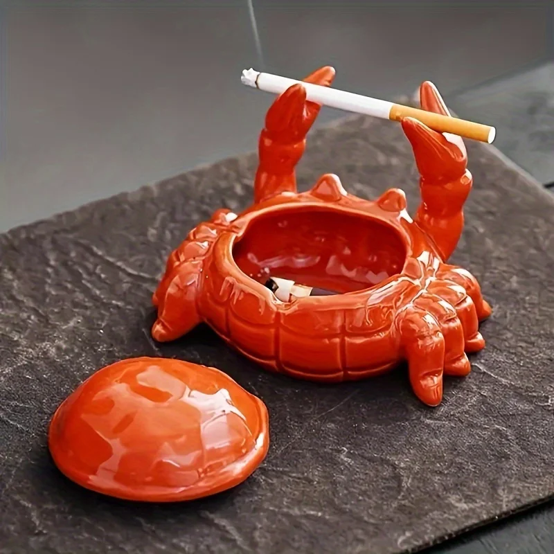 A Charming Crab Ceramic Ashtray with Lid, Home and Office Decoration Tea Pet, Unique Irregular Shape