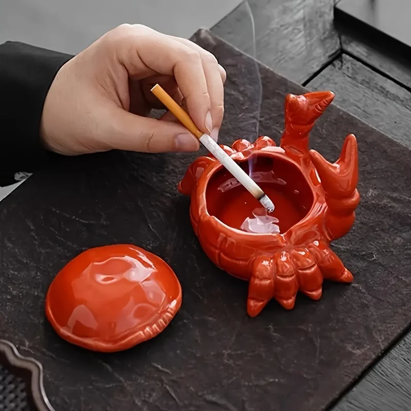 A Charming Crab Ceramic Ashtray with Lid, Home and Office Decoration Tea Pet, Unique Irregular Shape A Charming Crab Ceramic Ashtray with Lid, Home and Office Decoration Tea Pet, Unique Irregular Shape