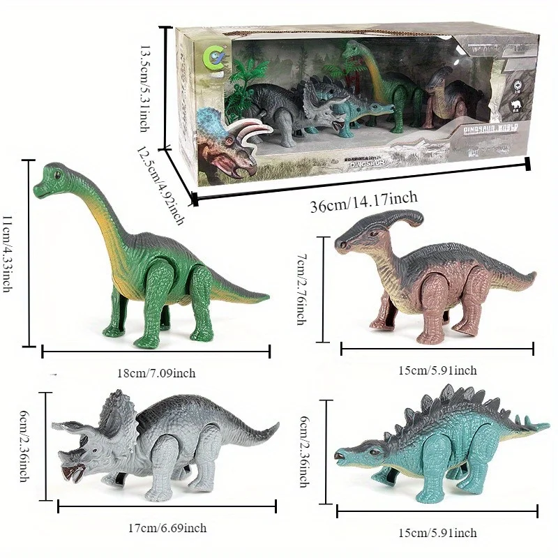 A Gift Set Of Dinosaur Toys, Running Mechanical Animal Toy That Walks Automatically When Wound Up. Birthday Gift For