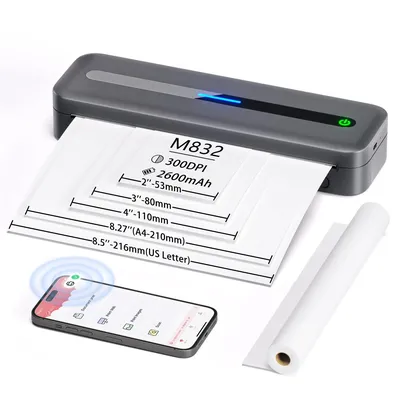 A4 Portable Printer Wireless M832 for Travel Work Home Inkless Thermal 300DPI US-letter Mobile Printer Support Android A4 Portable Printer Wireless M832 for Travel Work Home Inkless Thermal 300DPI US-letter Mobile Printer Support Android
