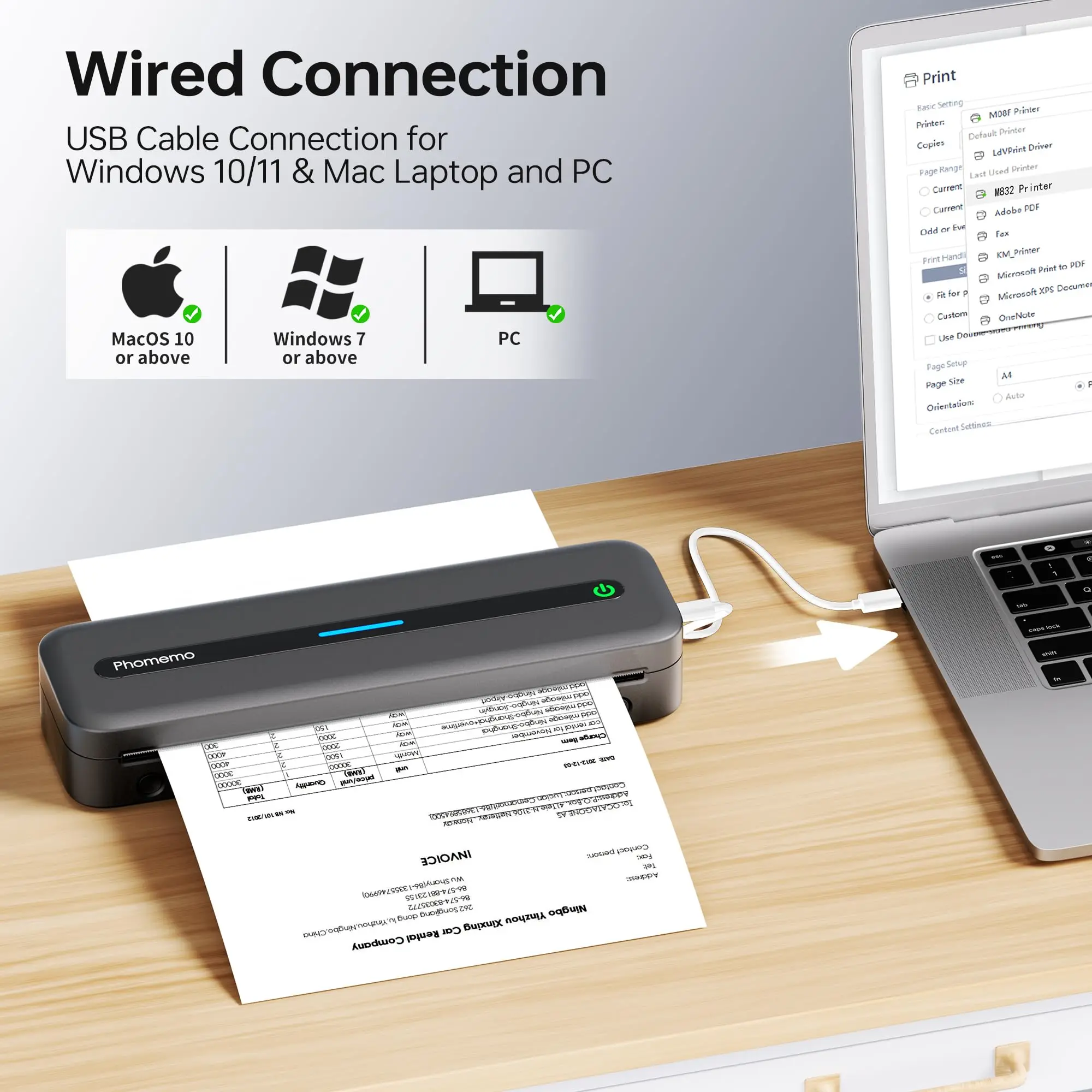 A4 Portable Printer Wireless M832 for Travel Work Home Inkless Thermal 300DPI US-letter Mobile Printer Support Android A4 Portable Printer Wireless M832 for Travel Work Home Inkless Thermal 300DPI US-letter Mobile Printer Support Android