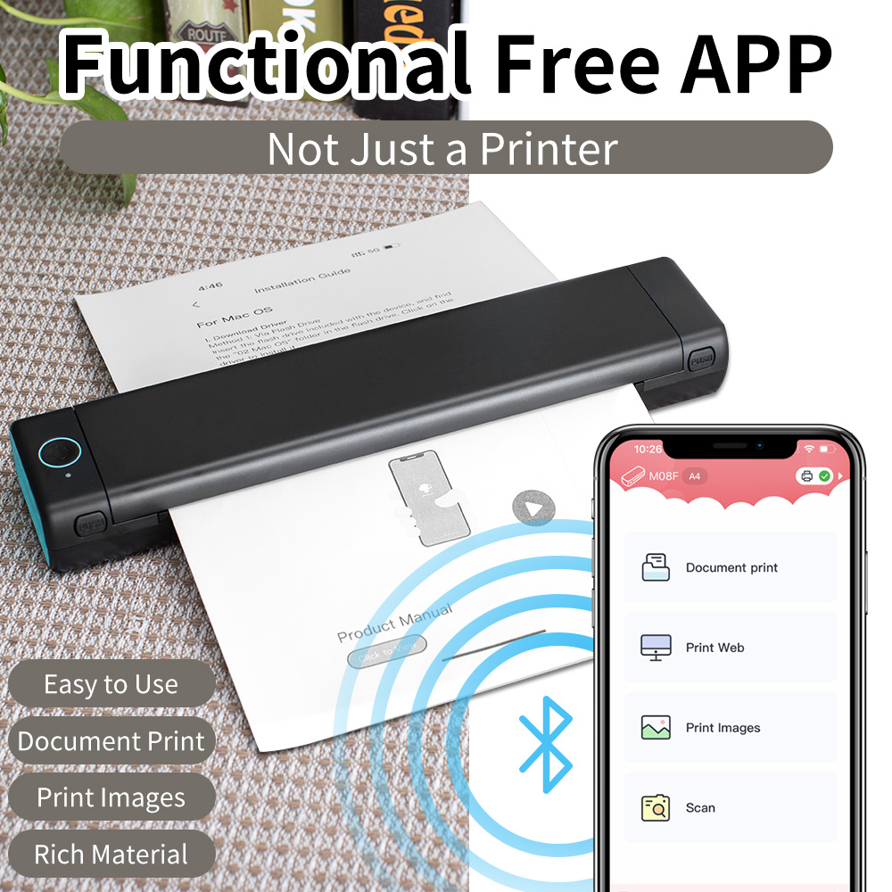 A4 Portable Thermal Printer Supports 8.26″x11.69″ A4 Thermal Paper,Wireless Mobile Travel Printers for Car and Office