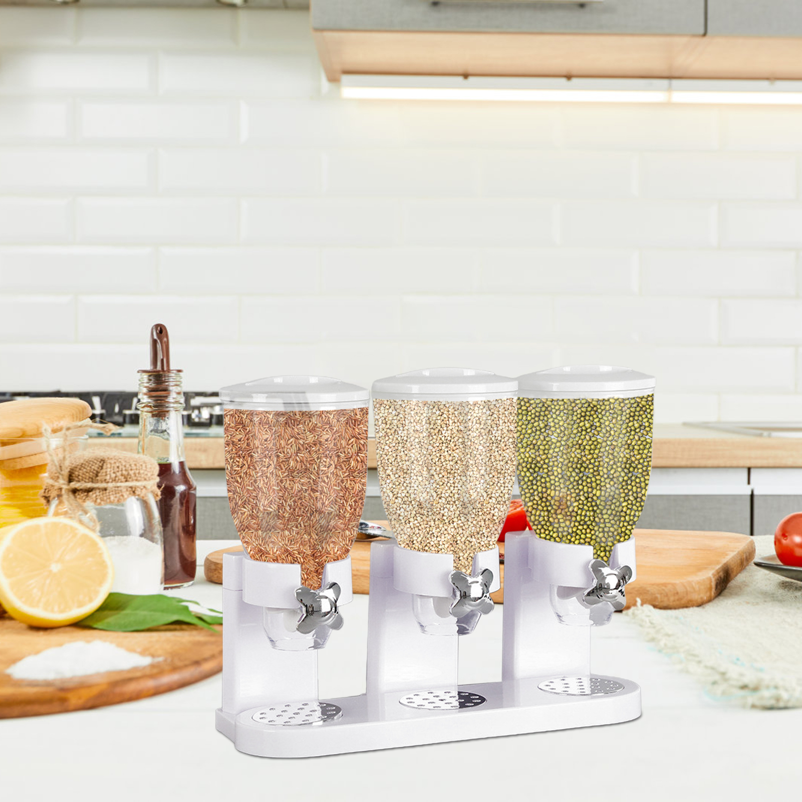 Acrylic Kitchen Triple Cereal Dispenser