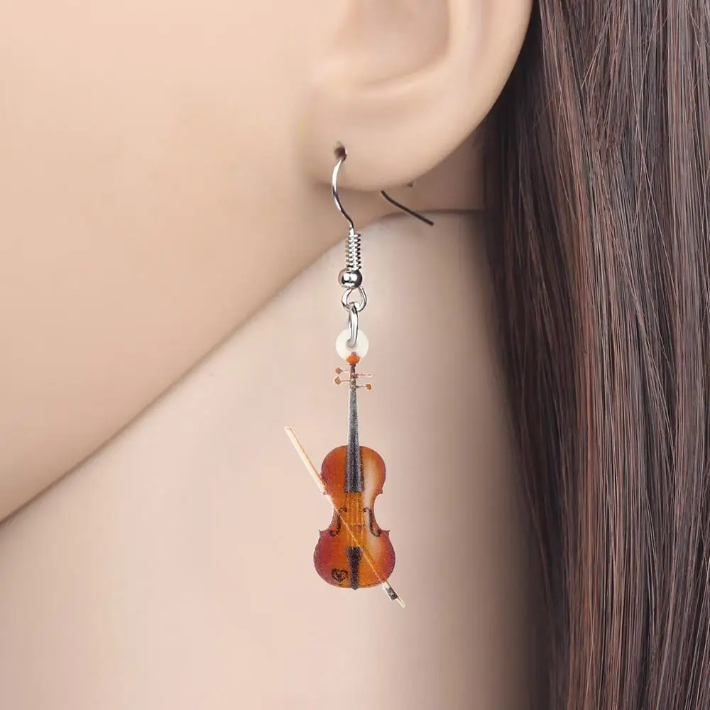 Acrylic Wood Color Fiddle Violin Earrings Aesthetic Trendy Drop Dangle Jewelry For Women Girls Kid Vintage Gift Acrylic Wood Color Fiddle Violin Earrings Aesthetic Trendy Drop Dangle Jewelry For Women Girls Kid Vintage Gift