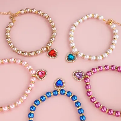 Adjustable Cat Pearl Collar with Rhinestones