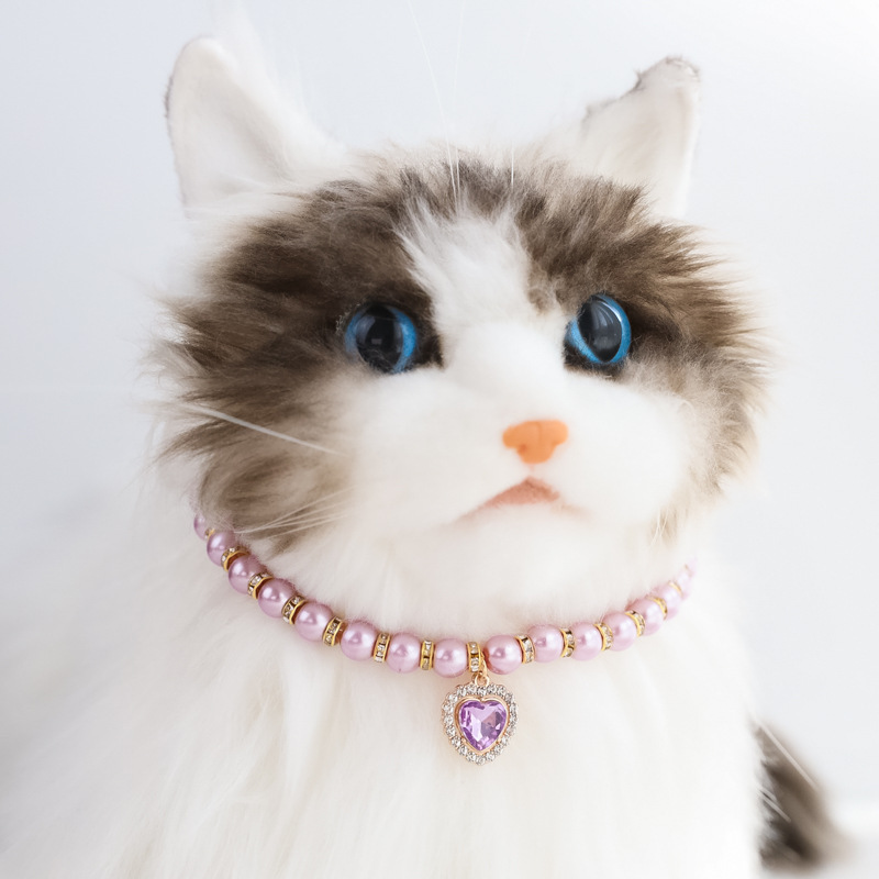 Adjustable Cat Pearl Collar with Rhinestones