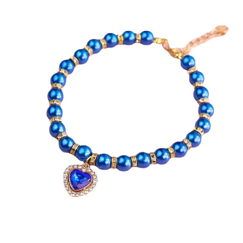 Adjustable Cat Pearl Collar with Rhinestones