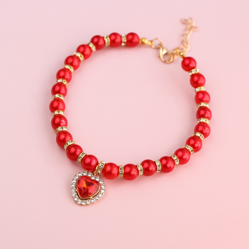 Adjustable Cat Pearl Collar with Rhinestones