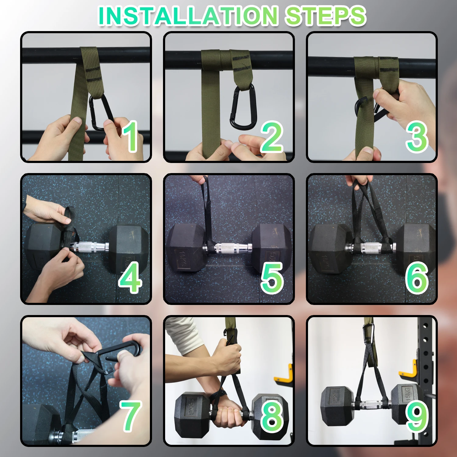 Adjustable Dumbbell Spotter Straps for Barbell Rack Attachment Chest Bench Press Hanging Dumbbells Safety Hanger Straps Adjustable Dumbbell Spotter Straps for Barbell Rack Attachment Chest Bench Press Hanging Dumbbells Safety Hanger Straps