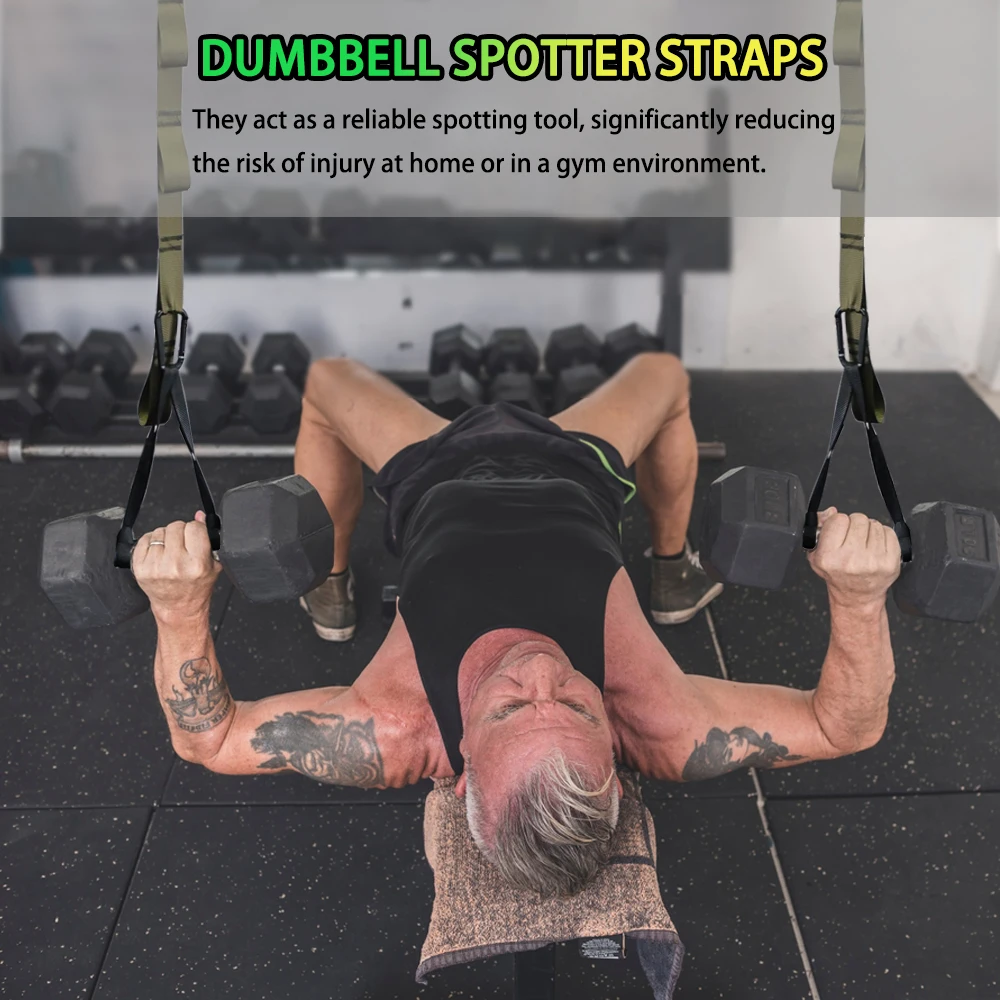 Adjustable Dumbbell Spotter Straps for Barbell Rack Attachment Chest Bench Press Hanging Dumbbells Safety Hanger Straps Adjustable Dumbbell Spotter Straps for Barbell Rack Attachment Chest Bench Press Hanging Dumbbells Safety Hanger Straps
