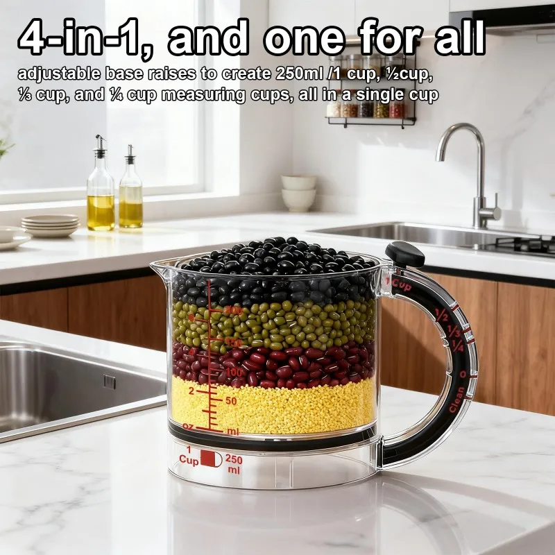 Adjustable Measuring Cup Multi-Functional Measuring Cup with Scraper-Style Seal Base Measurings Cube Cups for Cooking Adjustable Measuring Cup Multi-Functional Measuring Cup with Scraper-Style Seal Base Measurings Cube Cups for Cooking