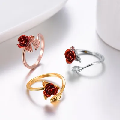 Adjustable Metal Red Rose Ring Adjustable Metal Red Rose Ring