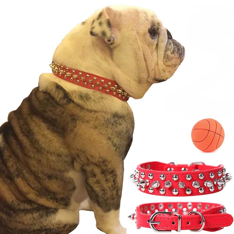 Adjustable PU Leather Spiked Dog Collar