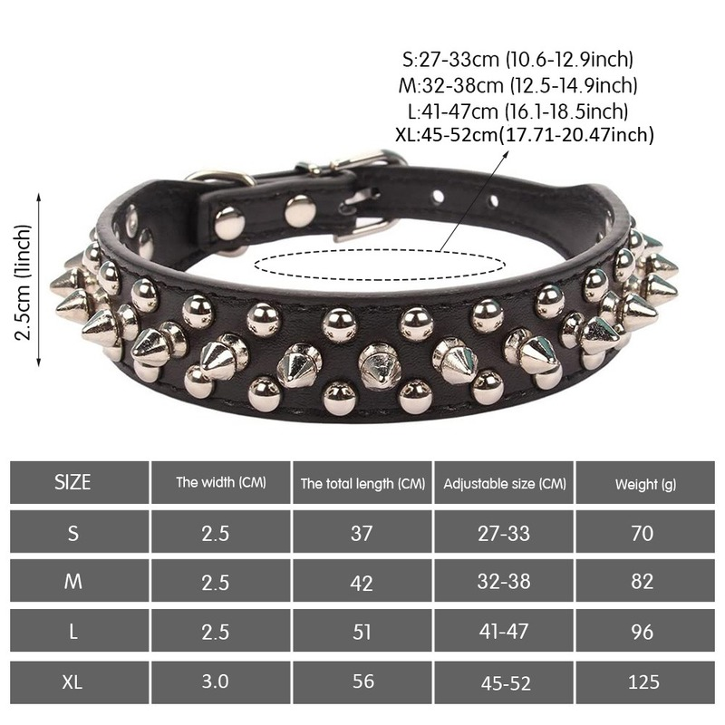 Adjustable PU Leather Spiked Dog Collar