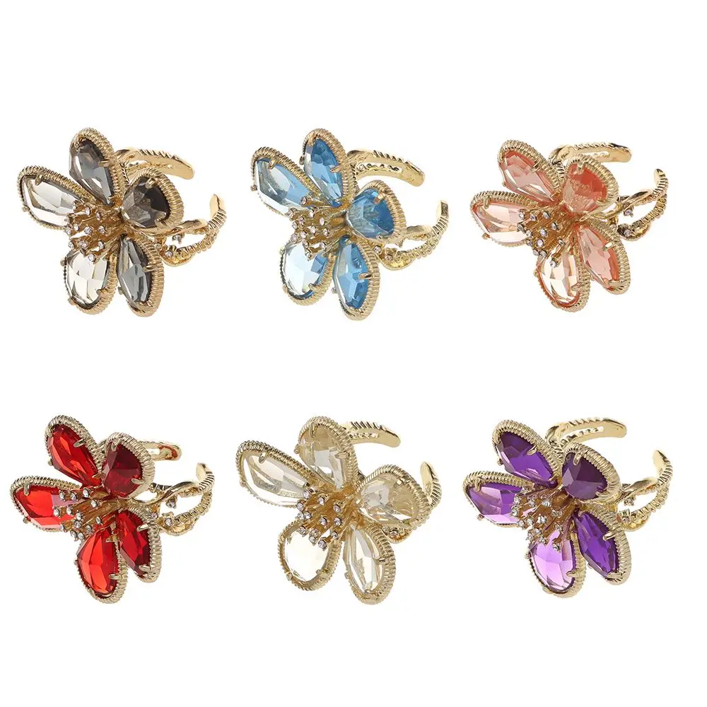 Adjustable Rhinestone Big Flower Ring