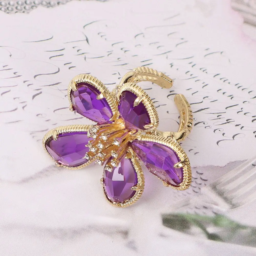 Adjustable Rhinestone Big Flower Ring