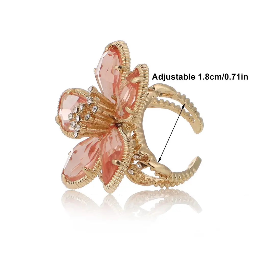 Adjustable Rhinestone Big Flower Ring
