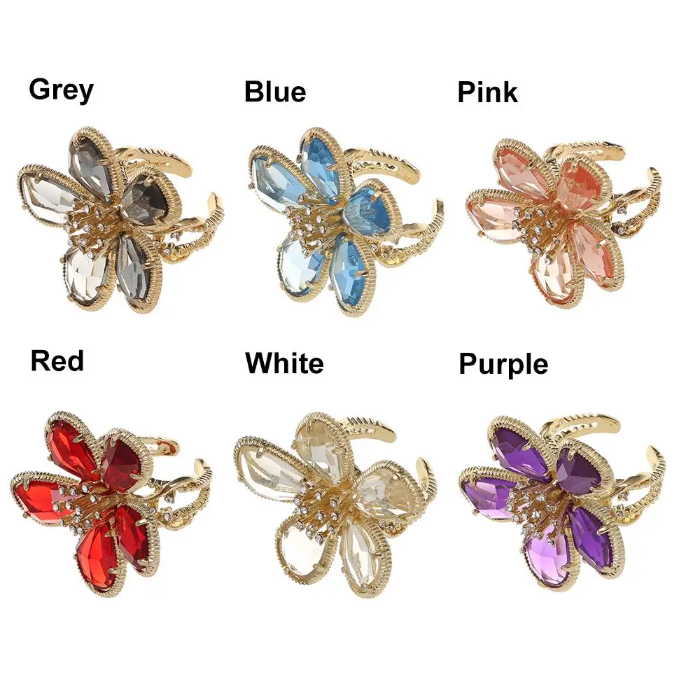 Adjustable Rhinestone Big Flower Ring