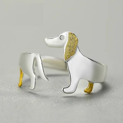 Adjustable Sterling Silver Dachshund Ring