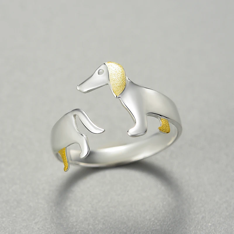 Adjustable Sterling Silver Dachshund Ring