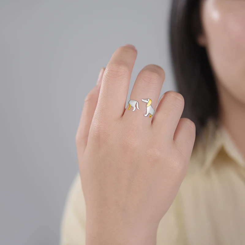 Adjustable Sterling Silver Dachshund Ring