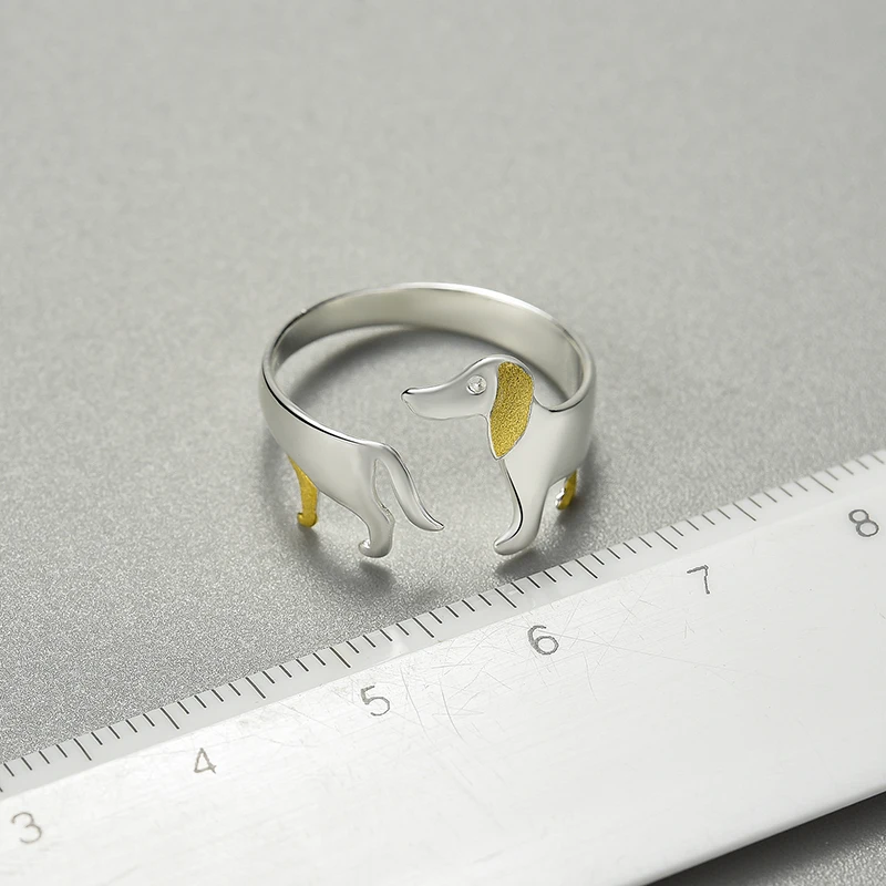 Adjustable Sterling Silver Dachshund Ring