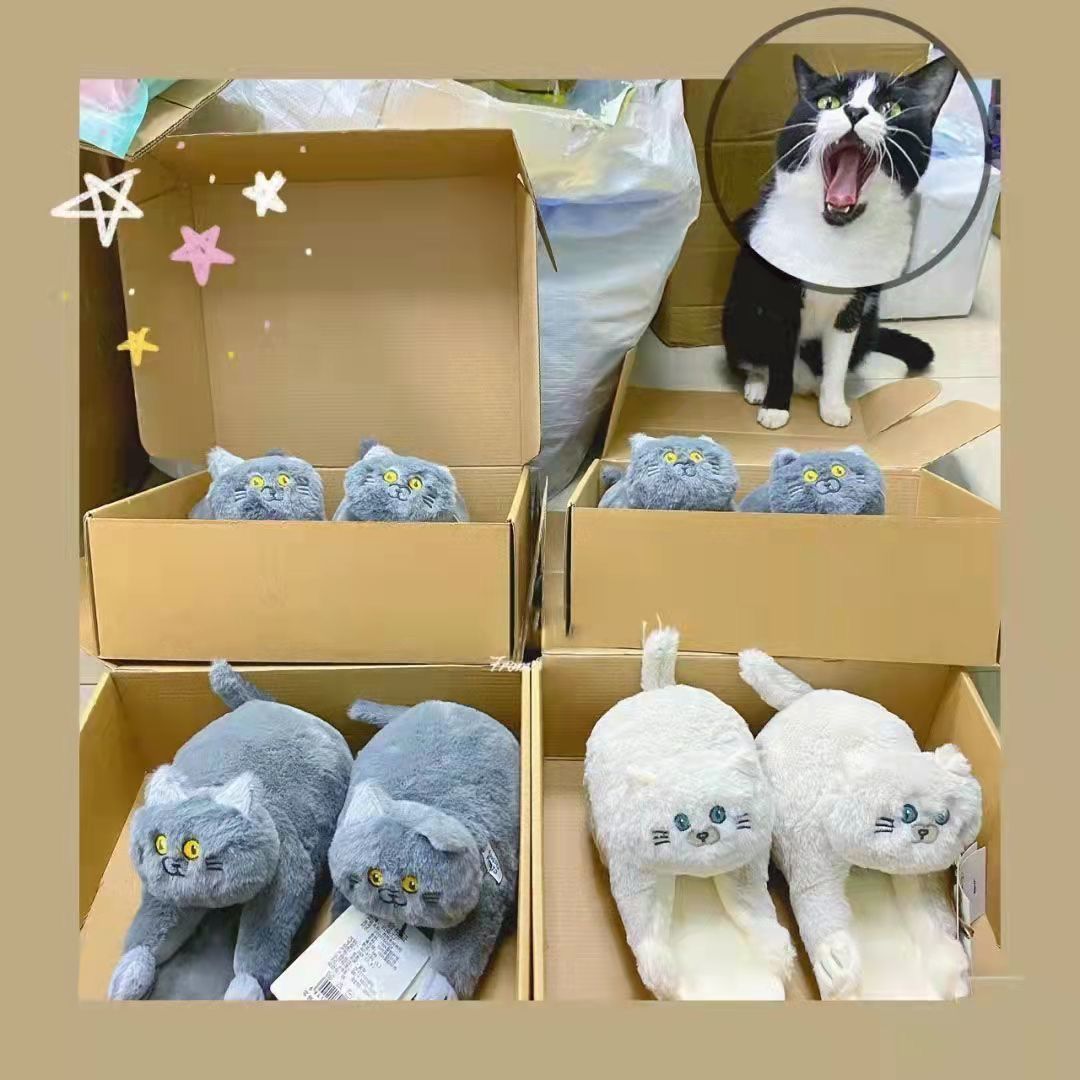 Adorable Furry House Cat Slippers Adorable Furry House Cat Slippers