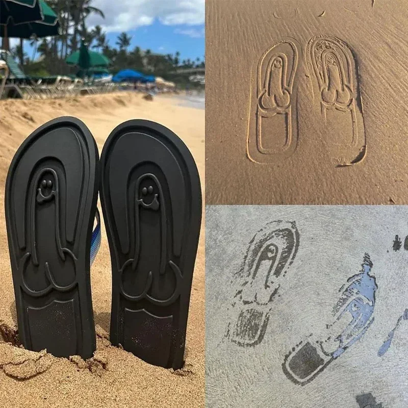 Adult Creative Quirky Dick Flops Slippers, Beach Flip Flops, Spread Hap Penis Hidden Penis Flops, Playful Quick Drying