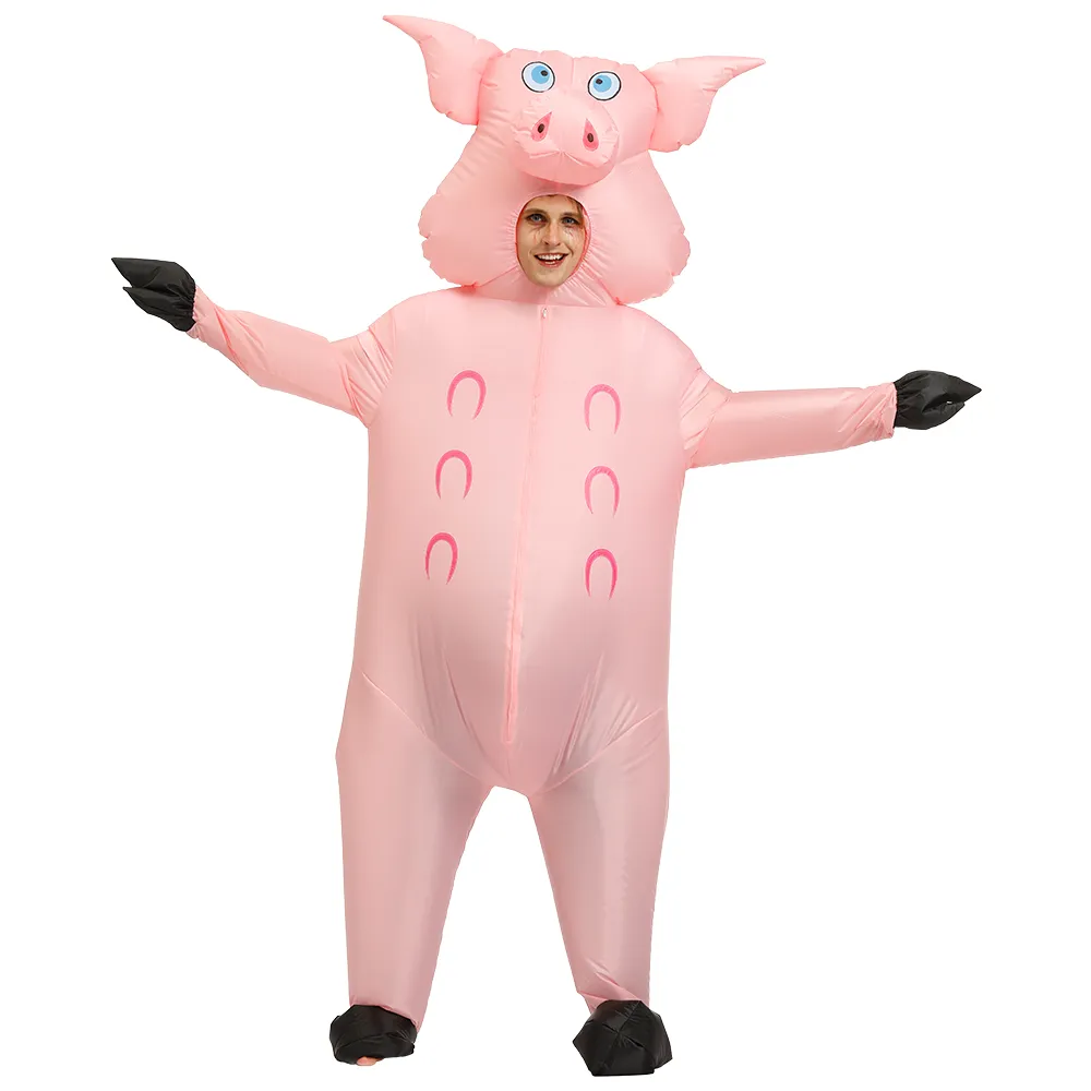 Adult Mascot Pink Pig Inflatable Costumes Halloween Cosplay Costumes for Adults Animal Party Role Play Disfraz