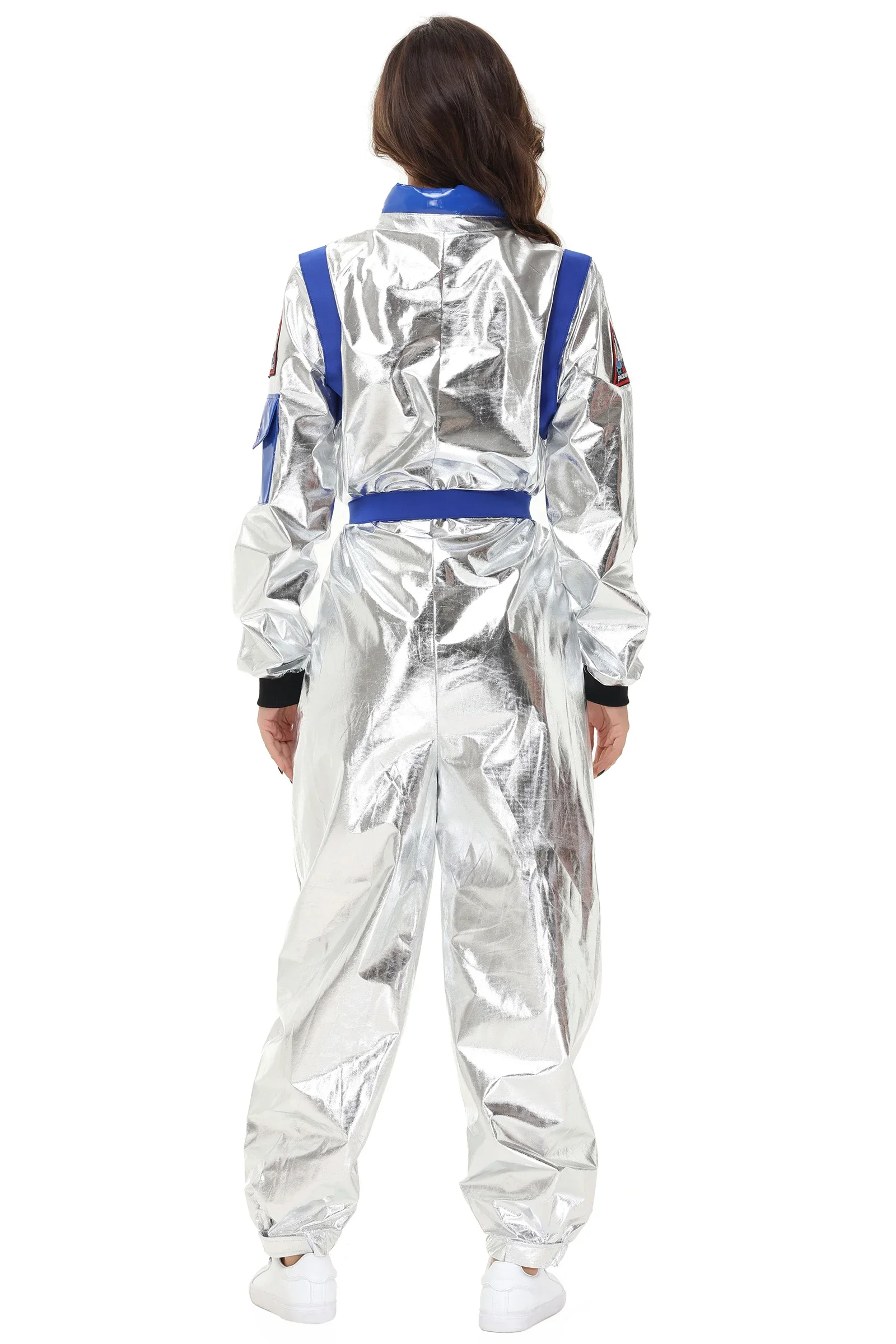 Adult Silver Astronaut Costume Men Women Spaceman Suit Space Jumpsuit Halloween Cosplay Party Dress Up